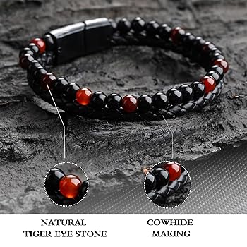 Amazon | XAUKEU 天然瑪瑙ストーンレザービーズブレスレット